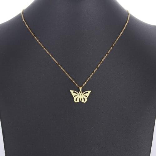 12PC Gold Color Stainless Steel Hollow Butterfly Pendant Charm Necklace For Women Girls Family Best Friends Jewelry Party Gifts