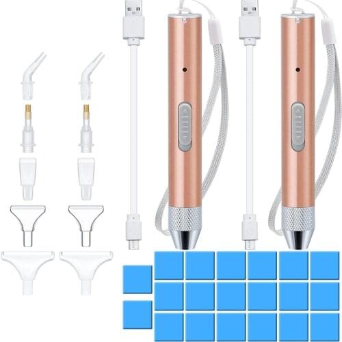 2 Pcs Diamond Painting Pen with Light Point Drill Pen 5D Diamond Painting Tool Accessories for Art DIY Painting (Gold)