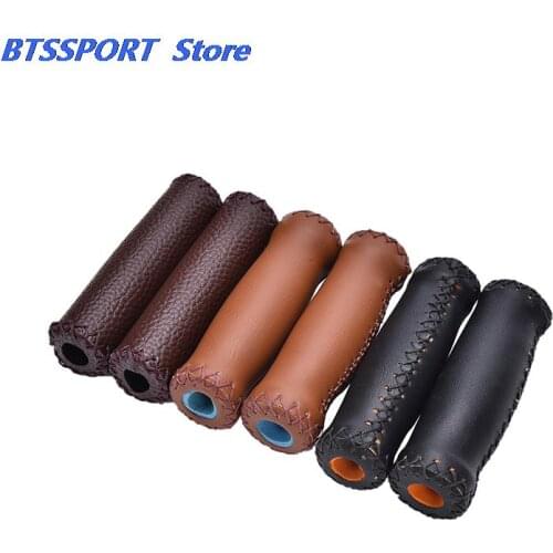 2pcs 3 Colors Vintage Retro Riding MTB Road Mountain Bike Bicycle Handlebar Grip Artificial Leather Cycling Grip Ends