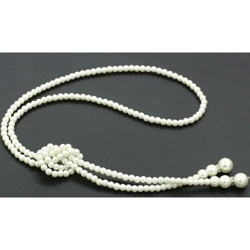 2 Types Single & Double Chains Full White Sleek Simulated Pearl Knotted Luxury Strand Necklace for Women