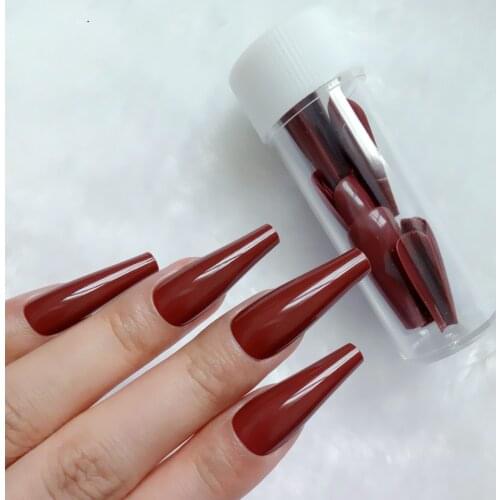 24Pcs Glossy Dark Brown Artificial False Nails Super Long Ballerina Coffin Nails Full Cover Press On Fingernails Manicure Tool