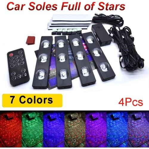 4Pcs Car Interior LED Lights with RGB Decorative Modeling Environment Lights USB Wireless Remote Control Atmosphere Footlights