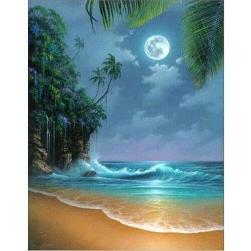 DIY Full Diamond Beach Landscape Diamond Painting Dot Diamond Cross Stitch Decorative Painting