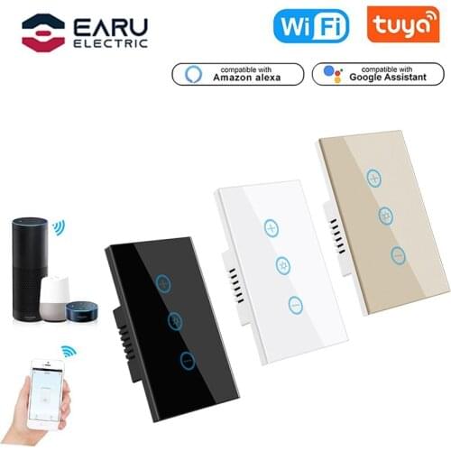 US WiFi Dimmer Switch 10A Smart Glass Panel Wall Touch Switch Light Smart Life Tuya APP Remote Control for Alexa Google Home
