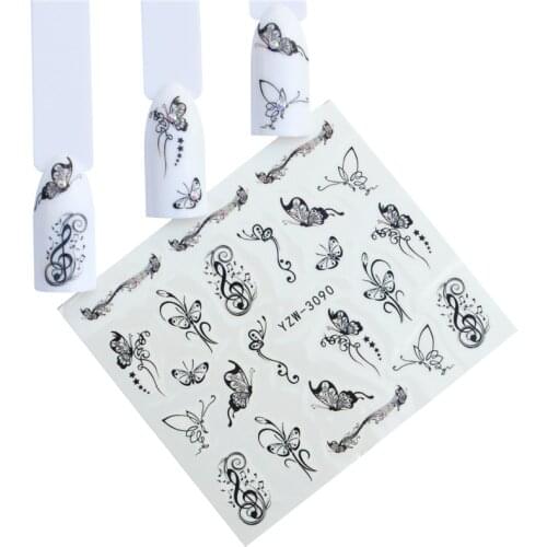 YWK Black Butterfly / Colorful Animal /Colored FLowers Nail Stickers Water Decals Adhesive Decoration Manicure