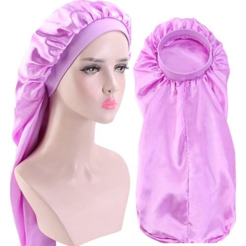 Long Oversized Elastic Double-Layer Satin Barrel Silk Hair Bonnet Breathable Sleeping Cap Turban Sleep Headwear Hats For Adult