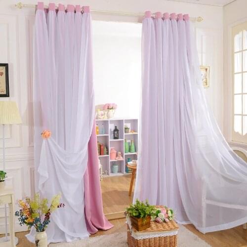 Custom Princess Beauty New Korean models matt full blackout curtains for living room white tulle/sheer curtains for girls' room