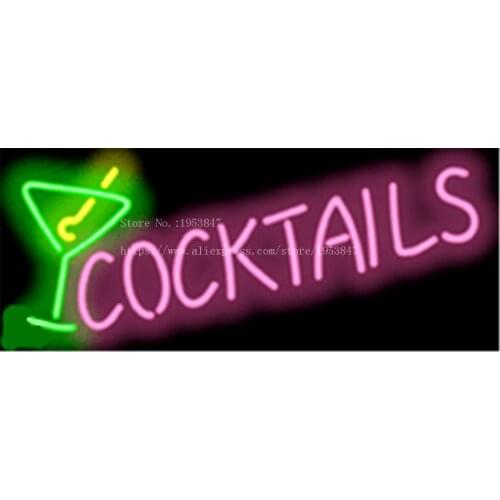 Cocktails with Cup Wine NEON SIGN REAL GLASS BEER BAR PUB LIGHT SIGNS store display Bulbs drink Wine food Lights 17*14"