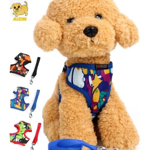 Print Breathable Pet Dog Harness Leads Sets Cute Style Nylon Leashes Sets For Small Medium Cat Puppy Chihuahua Pets Supplier