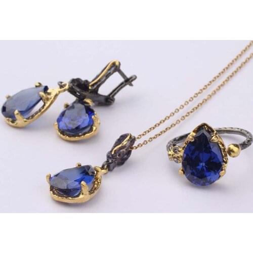 Tanzanite Silver Jewelry Set, Woman Silver Tanzanite Ring + Necklace + Earrings, Handmade Woman Silver Tanzanite