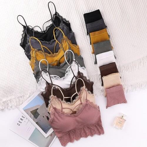 SVOKOR Womens Lace Trim Bra Set Beautiful Back Wrapped Chest Mid-Length Bottoming Vest Wireless Push Up Underwear