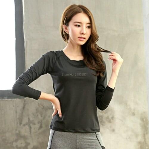 Compression Breathable Quick Dry Long Sleeves Womens T Shirt Girl Causal Slim Thin Tees Shirts Tops Black