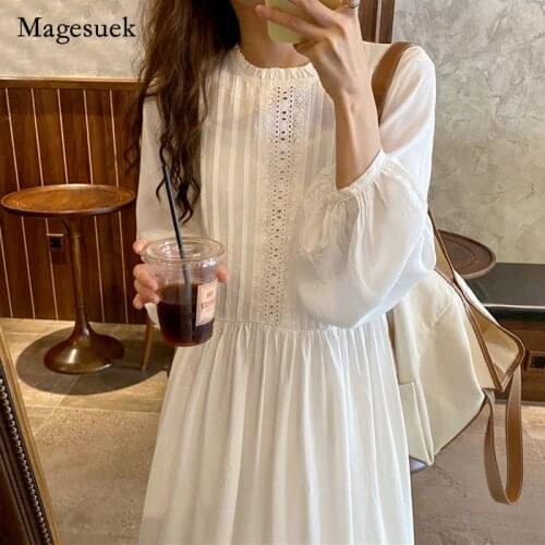 Hot Sweet Dress Gentle Loose Solid Vestidoes Comfortable Long Sleeves Lace 2021 Hot Early Elegant Autumn Dresses 14515