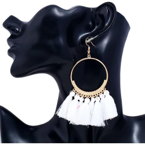 LZHLQ Tassel Earrings For Women Ethnic Big Drop Earrings Bohemia Fashion Jewelry Trendy Cotton Rope Fringe Long Dangle Earrings