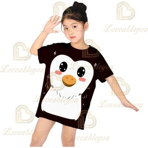 Fashion Teenage Girl Animal Cartoon Long T-shirts Summer Clothes for Girls Kids Shorts Sleeve Tops Kids Tshirt Tees