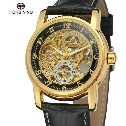 T-WINNER Mens Automatic Self-wind Leather Casual Skeleton Alloy Case Brand New Mechanical Watch with Arab Numbers WRG8120M3