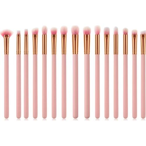 Pink 15PCS Makeup Brushes Set Wood Handle Foundation Eyebrow brush Eye shadow Lip Brushes Eye Make up Brush Set