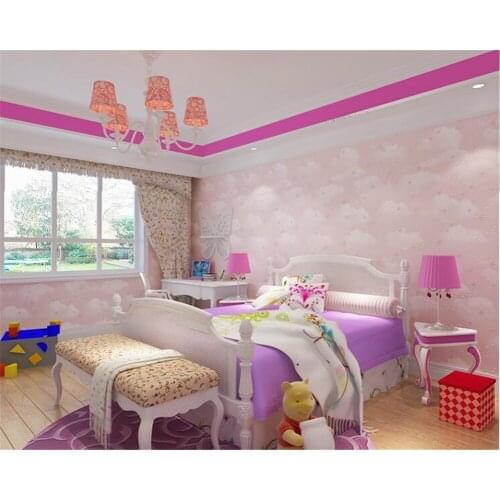Beibehang High-end childrens room papel de parede wall paper non-woven blue sky white clouds pink wallpaper bedroom background