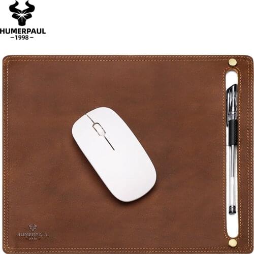 HUMERPAUL Anti-Slip Mouse Pad Mat Laptop Nubuck Leather with Pen Holder Gaming Mice New Desk Cushion Retro Comfortable Quality