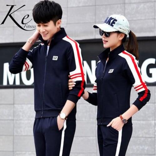 KE new 2021 sportset 3 pieces blue couples men women sports suit casual sportswear big sizes plus large 4XL cotton long sleeve