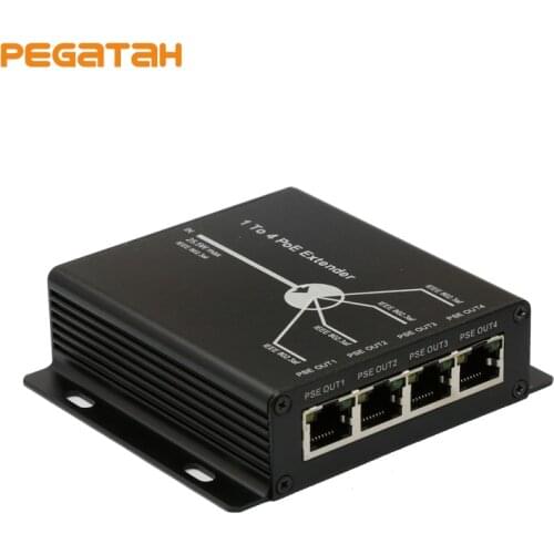 PoE Extender 1-Port 10/100M IEEE802.3at (power-in) to 4-Ports IEEE802.3af (power-out) for POE IP camera system