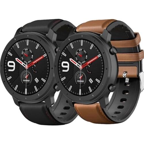 Top PU Leather Wrist Strap For Xiaomi Amazfit GTR 47 47MM Stratos 2 3 Pace Band For Huawei Watch GT 2 GT2 Watchband