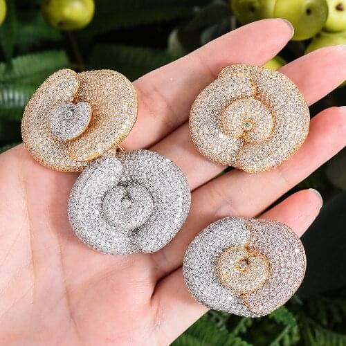 Luxury Trendy 3 detachable DIY Charm Rings Big Flowers Saudi Arabic Dubai Ring aretes de mujer modernos High Quality 2021