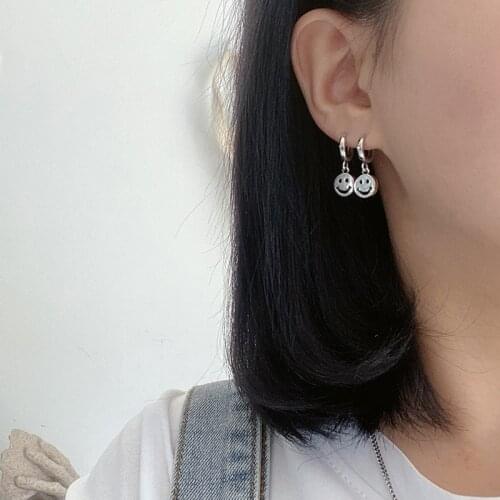 Happy Smiling Face Pendant Drop Earrings For Women Simple Style Huggies Punk Hip Hop Trendy Earring Piercing Accessories Gifts