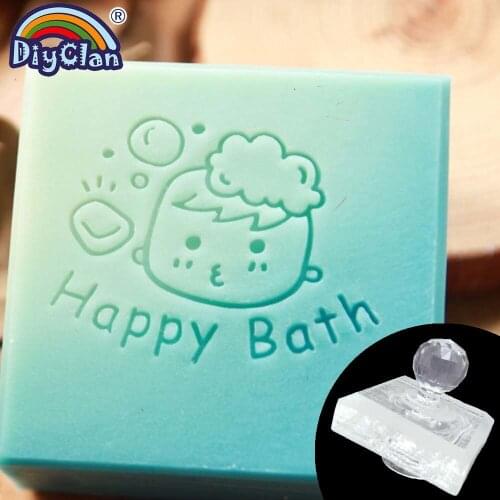 Happy Bath Handmade Soap Making Stamp Children Bath Transparent Resin Natural Soap Stamps Child Soap Chapter With Handle
