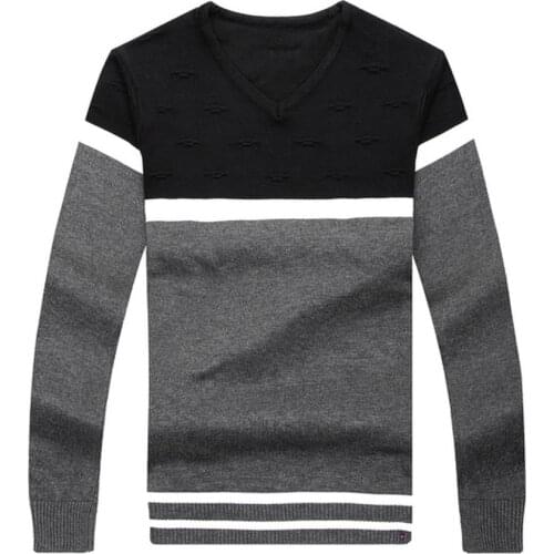 ERIDANUS Autumn Winter Youth Men V-neck Sweater Fashion Slim Fit All-match Medium-thick Color Matching Bottoming Sweater MZM111