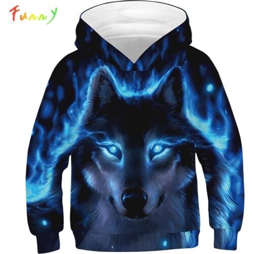 3D Print Wolf Girls Boys Hoodies Coat Teens Autumn Outerwear Kids Clothes 8 10 12 Years Hooded Sweatshirt Long Sleeve Pullovers