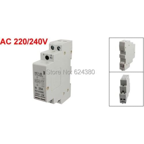 HC1-25AC 220V / 240V Universal Home Household AC Contactor Modular Modulus 25A 25Amps 2P 2 Two Poles 35mm DIN Rail Mount HC1-25