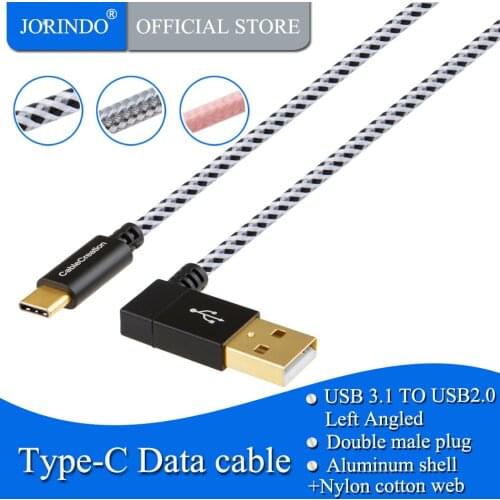 USB C to USB A Cable 4ft, JORINDO 90 Degree(Left Angle) Braided USB Type C Charging Cable, Compatible New MacBook(Pro), Pixel C