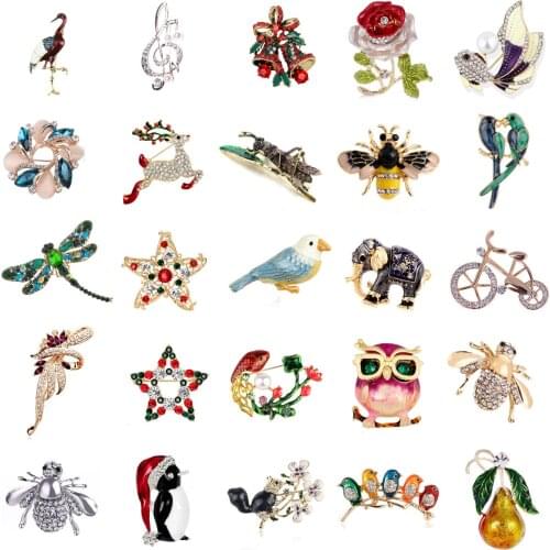 Bicycle Squirrel Owl Rose Flower Fish Elephant Bird Brooch Collar Pins Corsage Animal Badges Jewelry Women Kids Brooches
