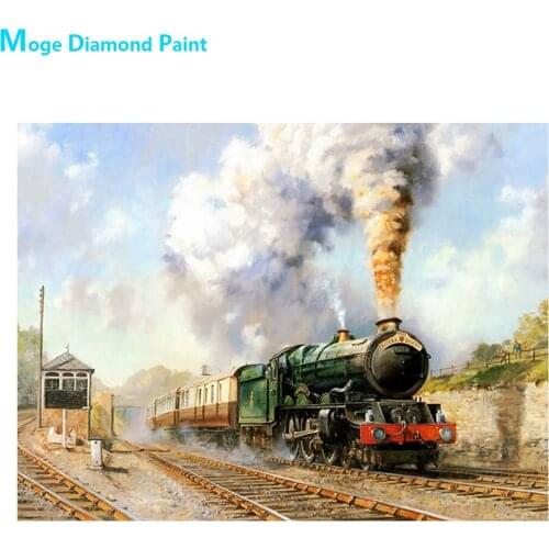 Vintage Steam Train Diamond Painting Round Full Drill Scenic DIY Mosaic Embroidery 5D Cross Stitch Home Decor Gifts