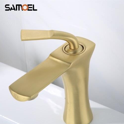 Nordic Style Golden Brushed Brass Bathroom Sink Faucet Mixers Luxury Deck Mount Gold Basin Cold Hot Water Tap G1119