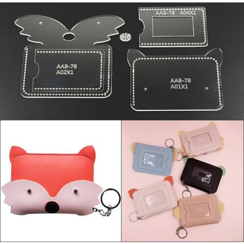 1set kawaii animal design Acrylic DIY Handmade leather craft card holder template sewing pattern board