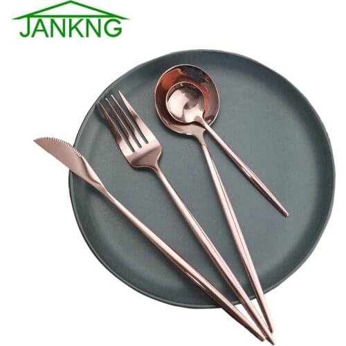 1Pc/4Pcs/24Pcs Rose Gold 304 Stainless Steel Tableware Dinner Knife Fork Spoon Flatware Mirror Dinnerware Set Wedding Silverware