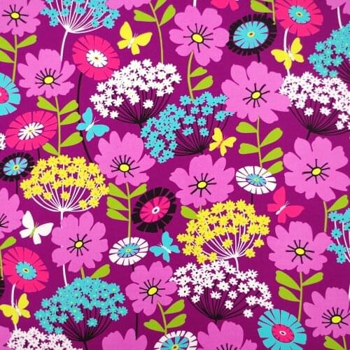 1 yard Cotton Woven Fabric for sewing pathwork, dress, cloth, bedding, hadmaking, Flowers and leaves (width=140cm)