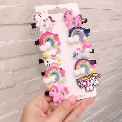 10PCS/Set New Cute Colorful Cartoon Unicorn Hairpins for Girls Headband Sweet Hair Clips Barrettes Kids Fashion Hair Accessories
