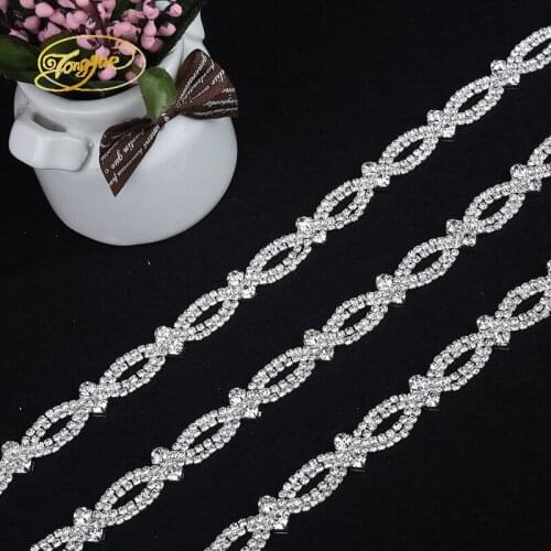 1YD Gold/Silver Band Shape Rhinestones Alloy Applique Lace DIY Decoration In Clothes Trim Collocation Sewing Embellishment