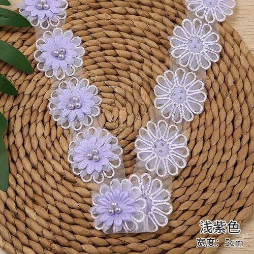 20Yds White Black Pink Pearls Three Layers Flowers Embroidered Lace Trim Ribbon Fabric Sewing Craft For Costume Accessories 5cm