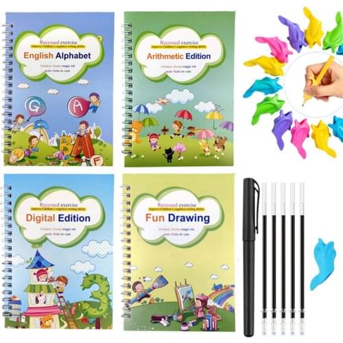 27pcs/set Sank Magic Practice Copybook Free Childrens Books Handwriting Reusable Writing Paste for Calligraphy Montessori Book