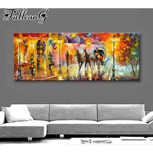 FULLCANG diy 5d full diamond embroidery abstract carriage landscape large mosaic needlework painting sale wall decoration FC2761