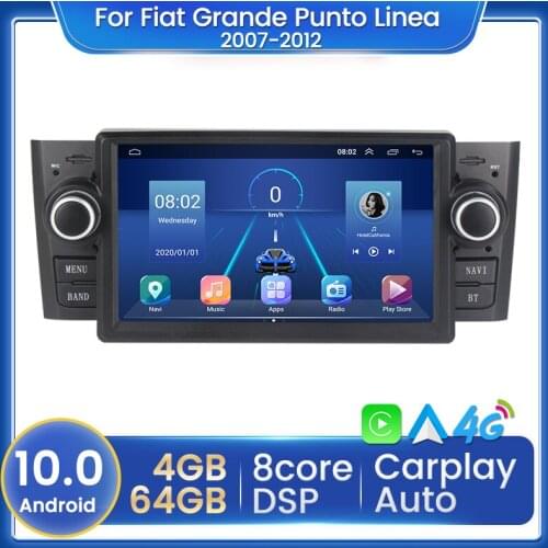 8 Core 2 Din Android 10.0 4G LTE Car DVD multimedia Player For Fiat Grande Punto Linea 2007 - 2012 GPS Navigation radio Screen