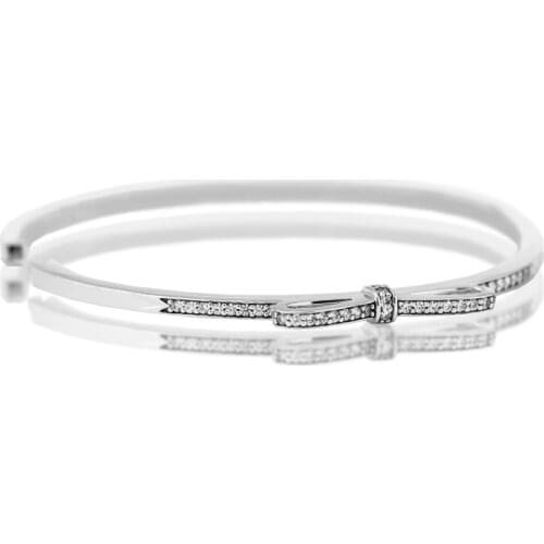 Sparkling Bow Clear CZ Bangles For Jewelry Making Sterling Silver Jewelry For Woman DIY Beads Fashion Silver Bracelets