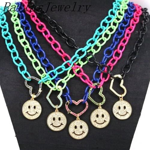 5Pcs Popular Heart Buckle With Zircon Smile Face Punk Chain Necklaces for Women Pendant Necklace 2021 New Vintage Jewelry