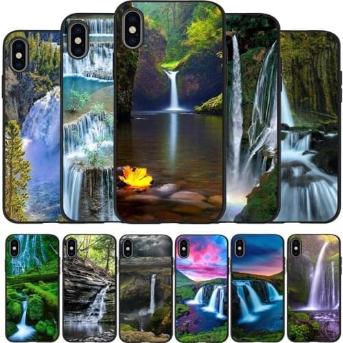 Waterfall Natural scenery design black Silicone Phone Case For iPhone 12 XR XS Max 5 5S SE 2020 6 6S PLUS 7 8 X 11Pro Max 11