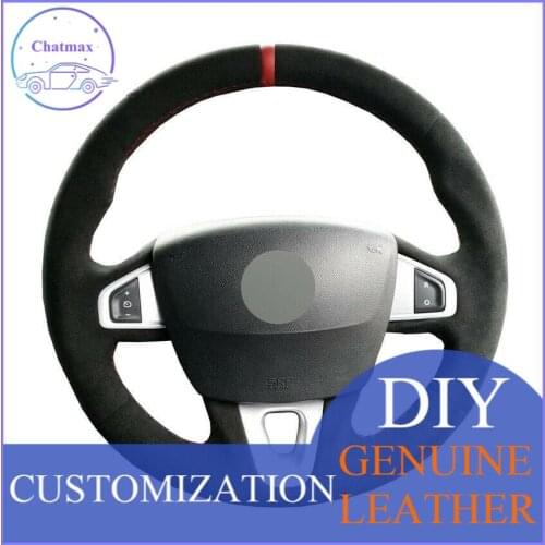 For Renault Megane 3 Coupe RS 2010 Custom Made Black Suede Hand Sew Steering Wheel Cover Anti-slip fit all season