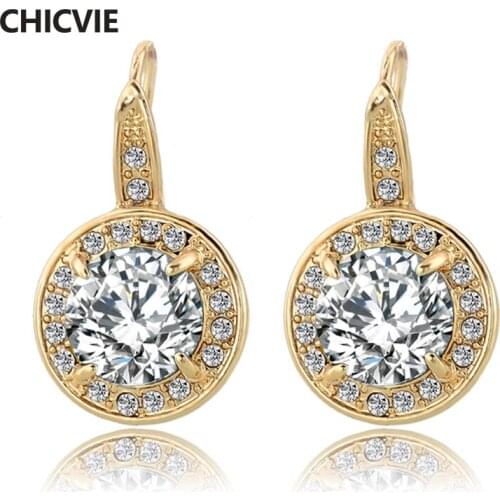 CHICVIE Gold Color Statement Earrings With Stones For Women Crystal AAA Cubic Earrings Wedding fashion Jewelry Earring SER140312